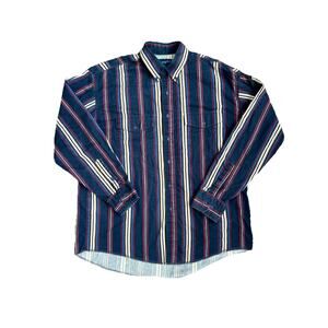 Wrangler Shirt Men's 17-35 Blue Yellow Red Stripes‎ X-Long Tails Western Vintage
